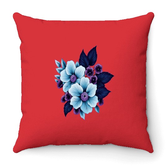 Boho Vintage Blue and Purple Florals Throw Pillows