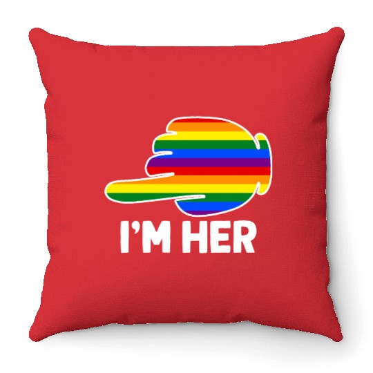 I'm Hers Rainbow Lesbian Couple Funny LGBT Pride Throw Pillows