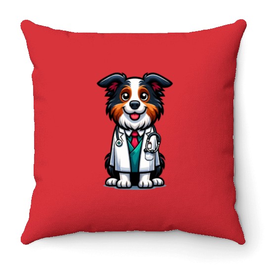 Border Collie as a Doctor, funny dog Throw Pillows