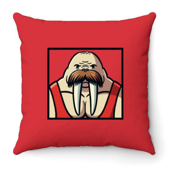Walrus Wrestler Throw Pillows