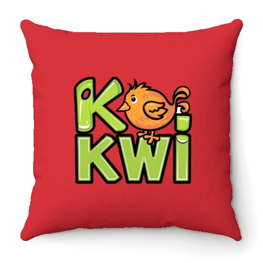 Kiwi Bird Cartoon Throw Pillows