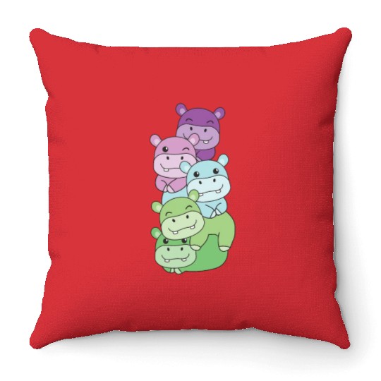 Toric Flag Pride Lgbtq Cute Hippo Throw Pillows