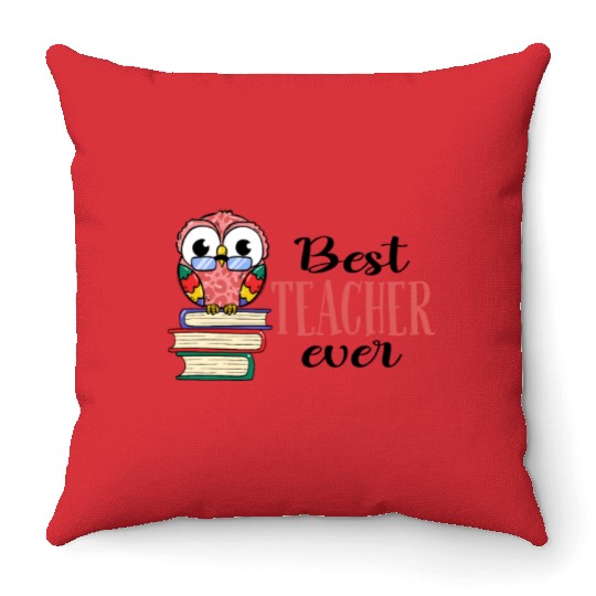 Best Teacher Ever Owl Books Teaching Throw Pillows