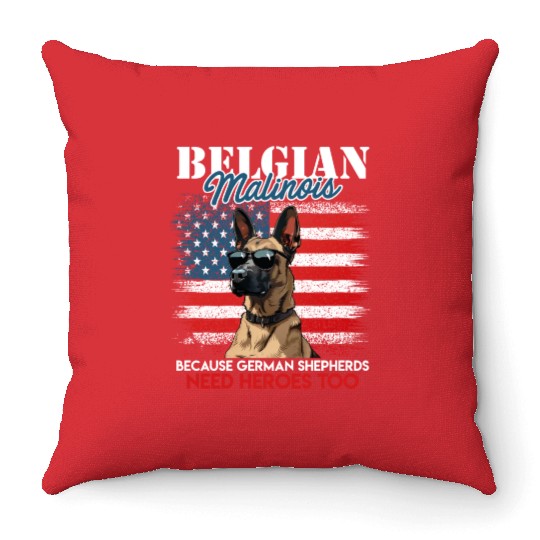 USA BELGIAN MALINOIS STEARING UP American Throw Pillows