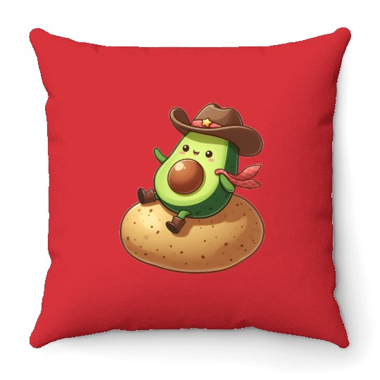 Avocado Cowboy Potato Rider Throw Pillows