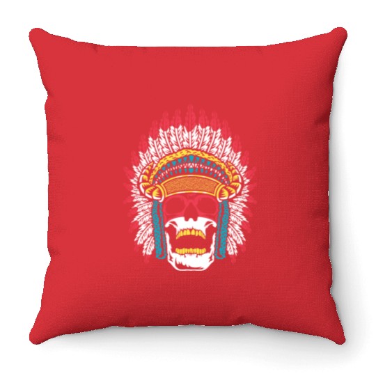 Indigenous Native American Skull Skull Head Throw Pillows