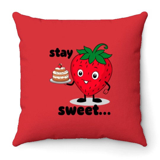 strawberry smile remains sweet Throw Pillows