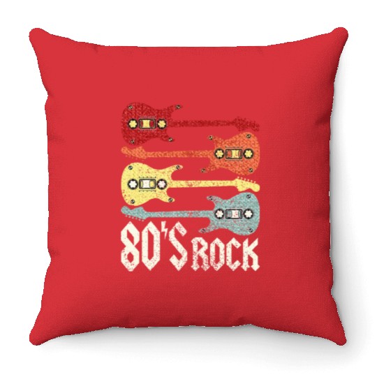 80s Rock Band Guitar Cassette Tape 1980s Throw Pillows