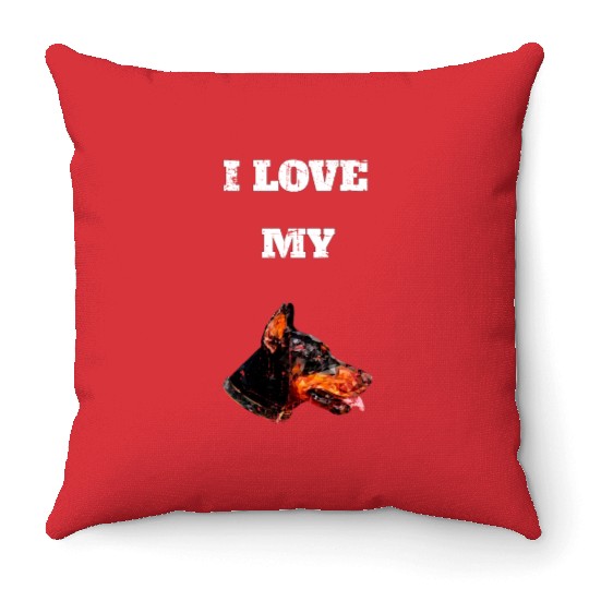 I Love My Geometric Doberman Design Throw Pillows