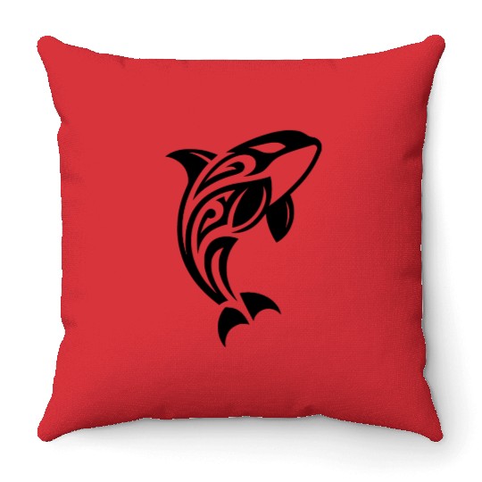 Jumping Orca T Tattoo Style Throw Pillows