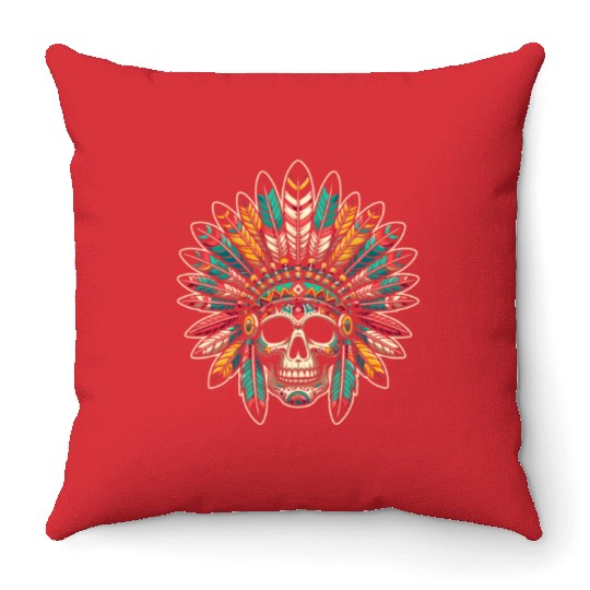 Indigenous Native American Skull Head Throw Pillows