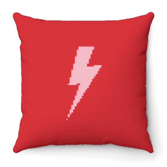 Retro pixels pink lightning bolt Throw Pillows