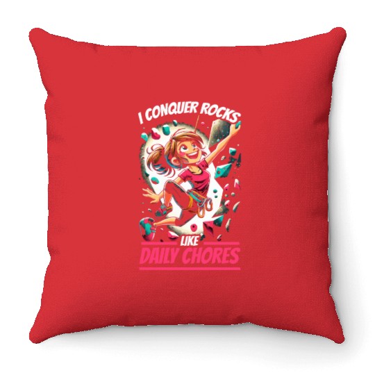 Bouldering Girl Boulderer Rock Climbing Wall Throw Pillows