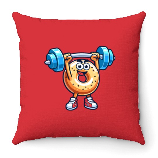 Fitness Gym Sport Bodybuilder Bodybuilding Bagel Throw Pillows