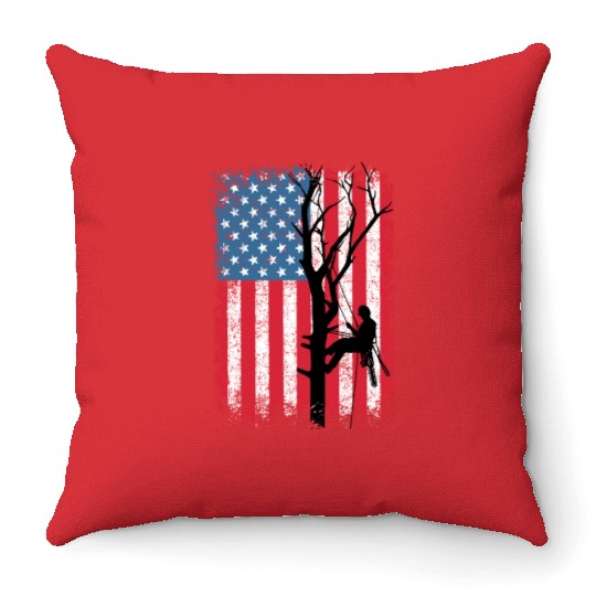 American Flag Arborist Gift For Men Cool Tree Love Throw Pillows