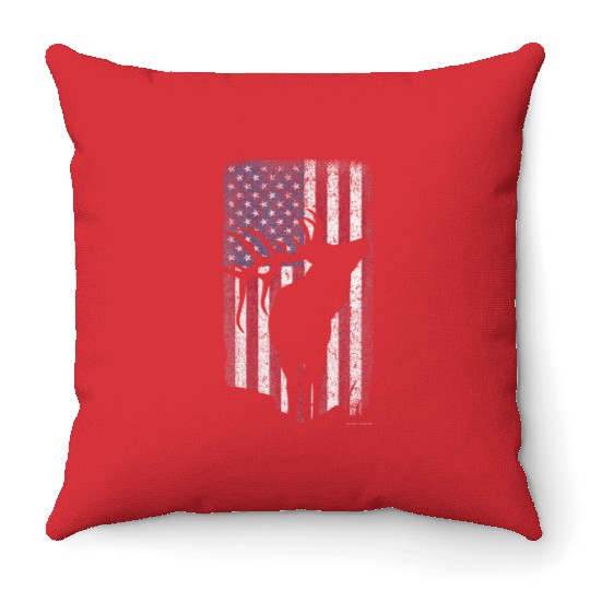 Elk Hunting Bugling Bull US Flag American Throw Pillows