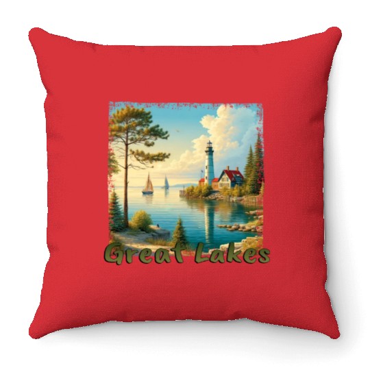 Great Lakes USA - Sailing and Motorboating Throw Pillows