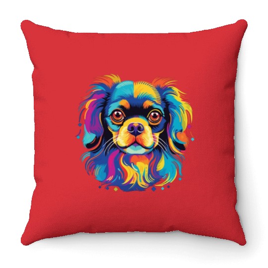 Watercolor Colorful Tibetan Spaniel Throw Pillows
