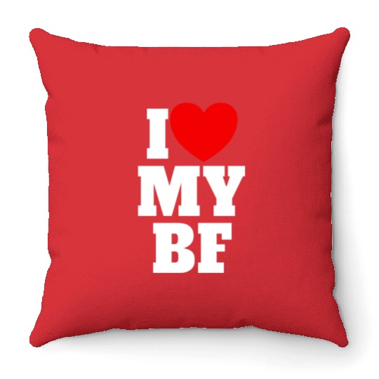 I Love My BF Red Heart Matching Couple Boyfriend Throw Pillows