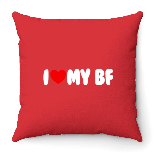 I Love My BF Red Heart Matching Couple Boyfriend Throw Pillows
