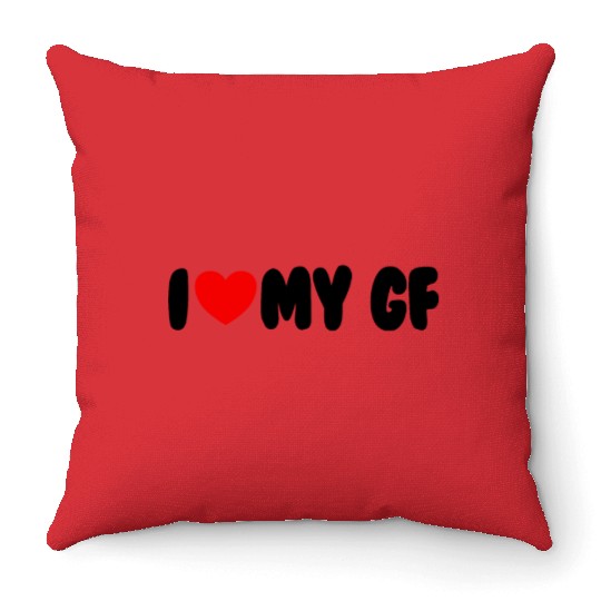 I Love My GF Red Heart Matching Couple Girlfriend Throw Pillows