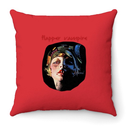 Flapper Vampire, Art Deco, Vintage Horror Series Throw Pillows