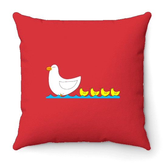 Duck with ducklings Throw Pillows