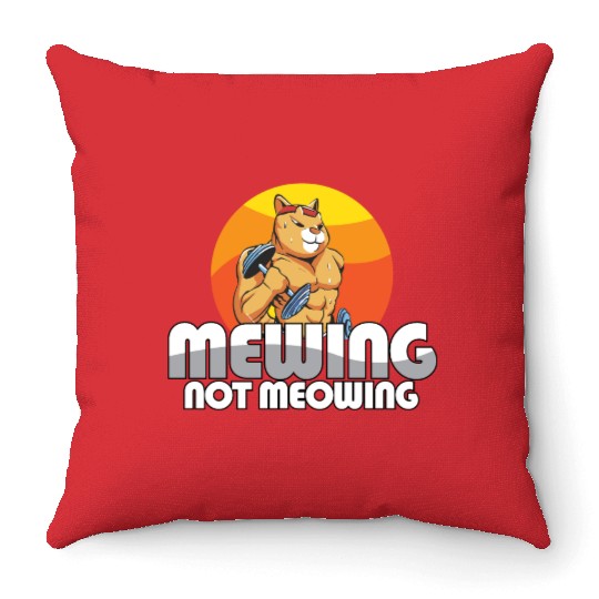 Funny Cat Meme Mewing Not Meowing Jawline Throw Pillows