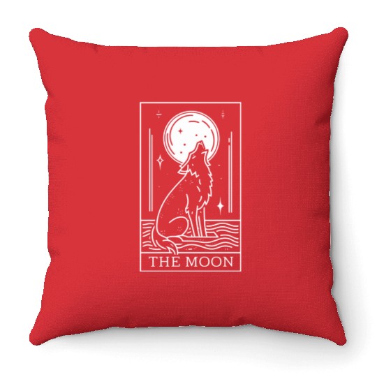 Tarot Card The Moon and Wolf Throw Pillows