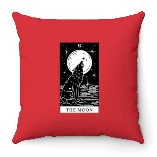 Tarot Card The Moon Wolf Howling Throw Pillows