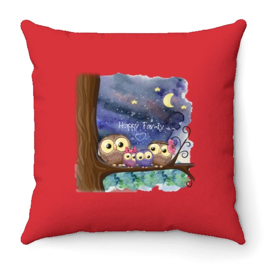 Owl Family Consists of Children Mother Father Mom Throw Pillows