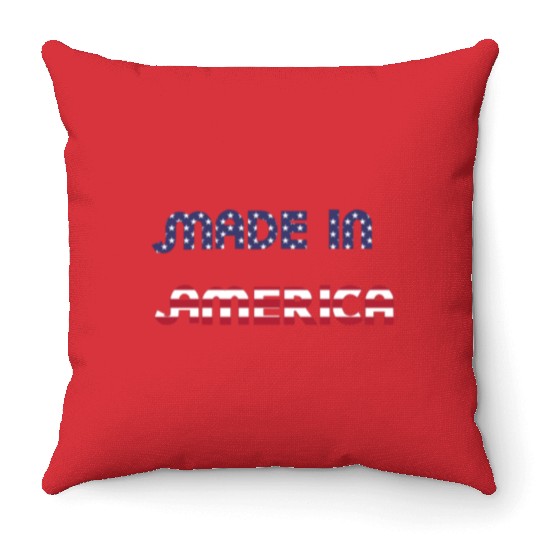 Made in America American Flag Font Funny Patriotic Throw Pillows
