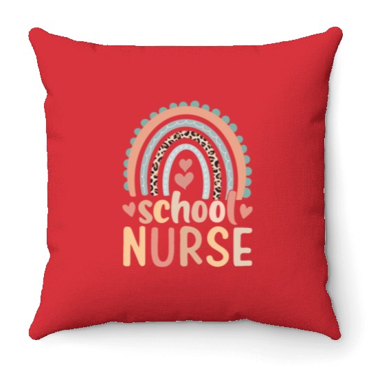 Rainbow Leopard Print School Nurse Back To School Throw Pillows
