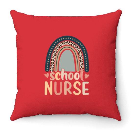 Rainbow Leopard Print School Nurse Back To School Throw Pillows