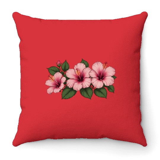 Tropical pink hibiscus flowers Throw Pillows