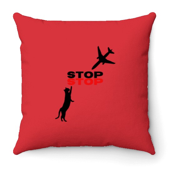 Funny Hilarious Cat Kitty Stop Airplane In Mid Air Throw Pillows