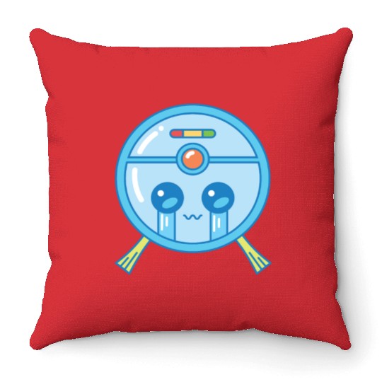 Sad Robot Vacuum Cleaner Kawaii Throw Pillows