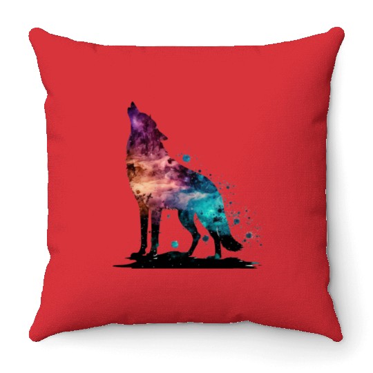 Wolf Print, Cosmic Wolves, Animal Print, Cosmos Throw Pillows
