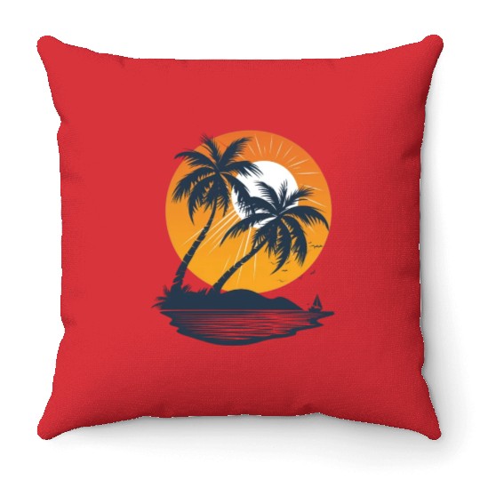 Tropical Sunset Oasis Escape Throw Pillows
