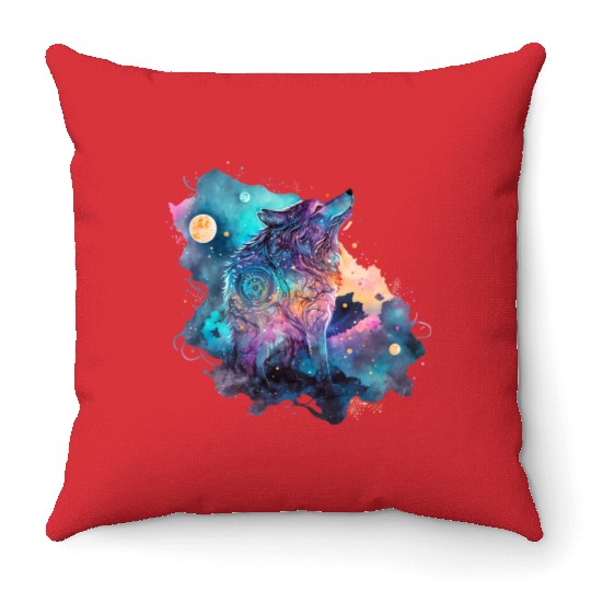 Wolf Print, Cosmic Wolves, Animal Print, Cosmos Throw Pillows