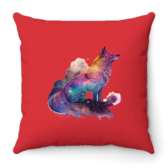 Wolf Print, Cosmic Wolves, Animal Print, Cosmos Throw Pillows