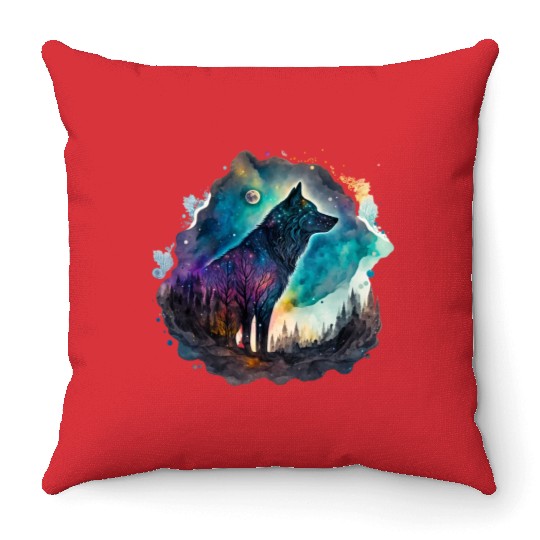 Wolf Print, Cosmic Wolves, Animal Print, Cosmos Throw Pillows