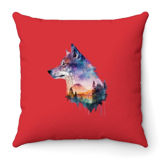 Wolf Print, Cosmic Wolves, Animal Print, Cosmos Throw Pillows