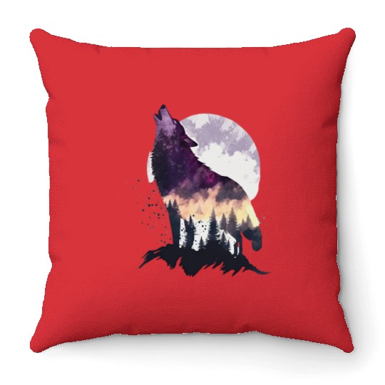 Wolf Print, Cosmic Wolves, Animal Print, Cosmos Throw Pillows