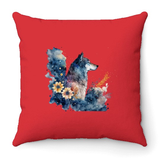 Wolf Print, Cosmic Wolves, Animal Print, Cosmos Throw Pillows