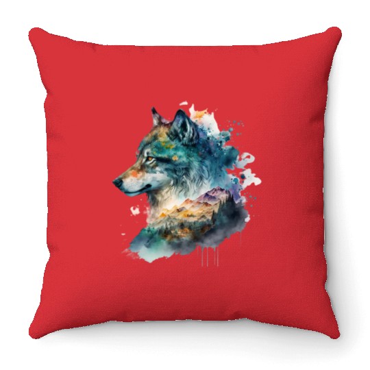 Wolf Print, Cosmic Wolves, Animal Print, Cosmos Throw Pillows