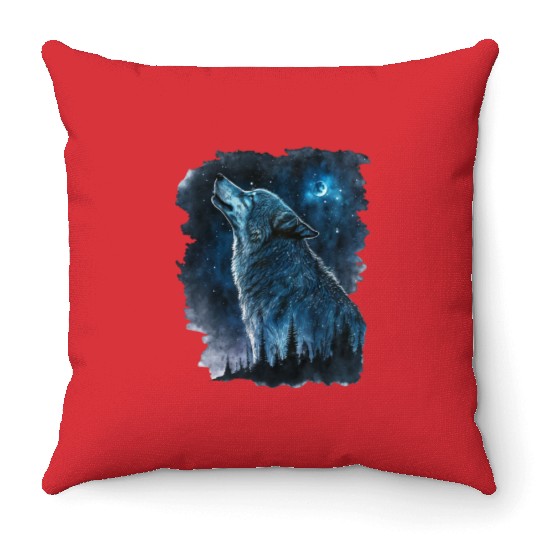 Wolf Print, Cosmic Wolves, Animal Print, Cosmos Throw Pillows