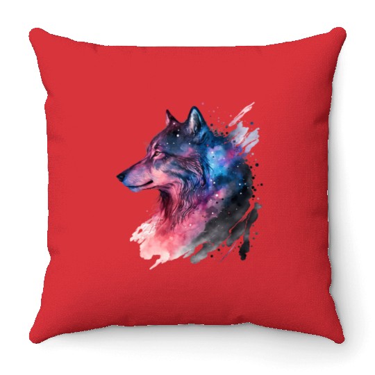 Wolf Print, Cosmic Wolves, Animal Print, Cosmos Throw Pillows