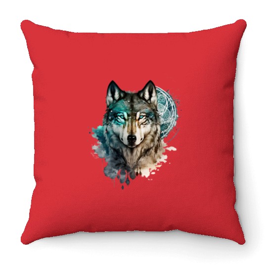 Wolf Print, Cosmic Wolves, Animal Print, Cosmos Throw Pillows