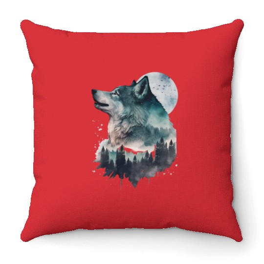 Wolf Print, Cosmic Wolves, Animal Print, Cosmos Throw Pillows